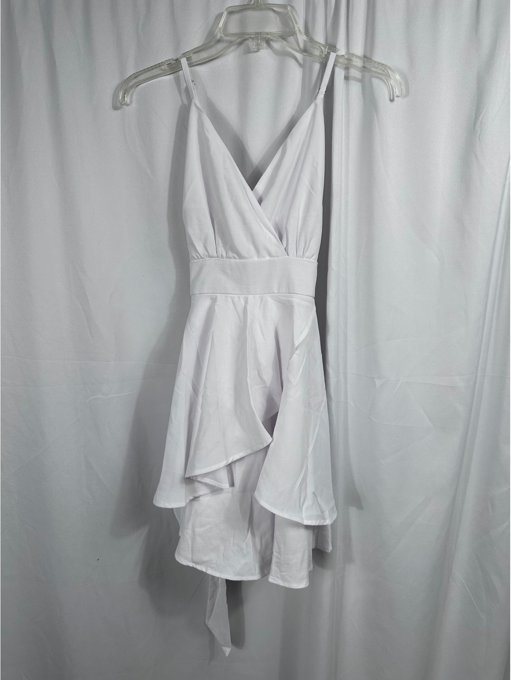White Sleeveless Wrap Dress with Asymmetric Hem Size XS